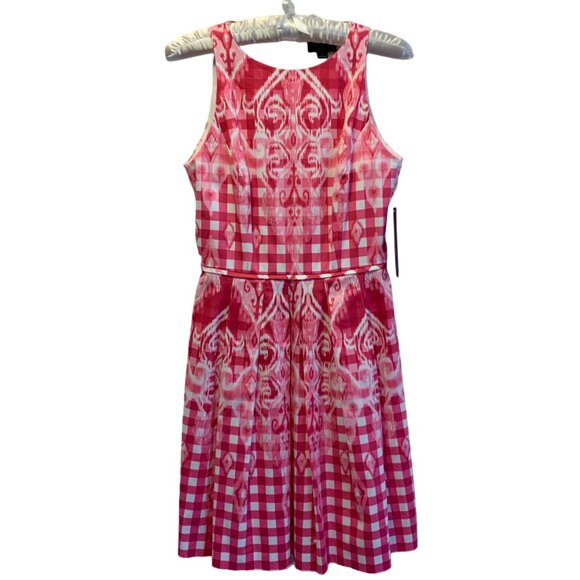 NEW Tahari ASL Dress BarbieCore Gingham Cotton Pink White Lined Size 2 Petite 2P - Picture 3 of 16